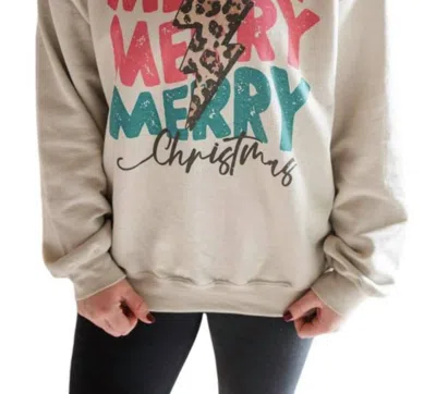 Gildan Merry Merry Merry Christmas Sweatshirt In Sand In Beige