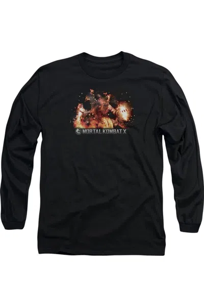 Gildan Mortal Kombat X Scorpio Flames Long Sleeve Adult Tee / T-shirt In Black