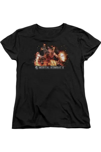 Gildan Mortal Kombat X Scorpio Flames Short Sleeve Womens Tee / T-shirt In Black
