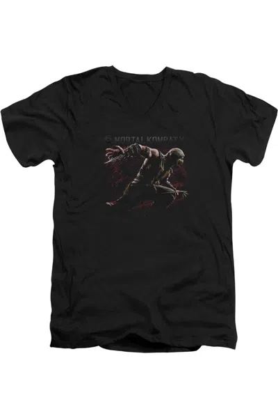 Gildan Mortal Kombat X Scorpion Lunge Short Sleeve Adult V Neck Premium Cotton Tee / T-shirt In Black
