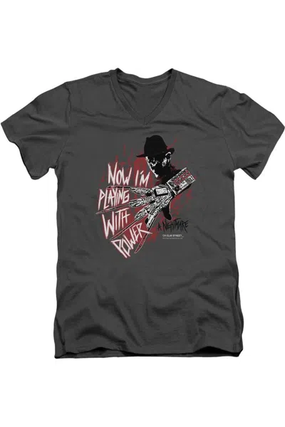 Gildan Nightmare On Elm Street Playing With Power Short Sleeve Adult V Neck Premium Cotton Tee / T-shirt In Pink