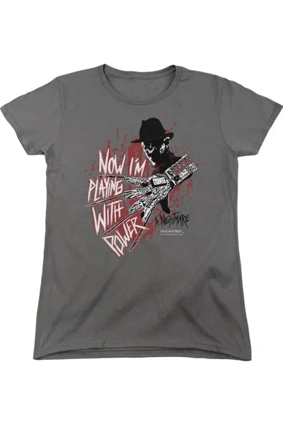 Gildan Nightmare On Elm Street Playing With Power Short Sleeve Women´s Tee / T-shirt In Gray