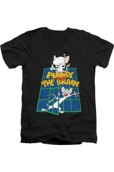 Gildan Pinky And The Brain Ol Standard Short Sleeve Adult V Neck Premium Cotton Tee / T-shirt In Black