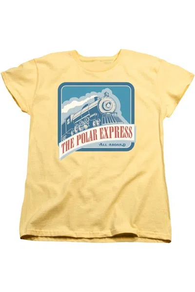 Gildan Polar Express All Aboard Short Sleeve Womens Tee / T-shirt In Yellow