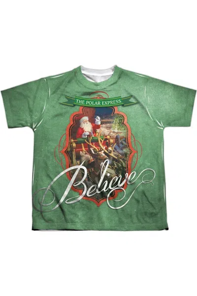 Gildan Kids' Polar Express Santa Short Sleeve Youth Poly Crew Tee / T-shirt In Green