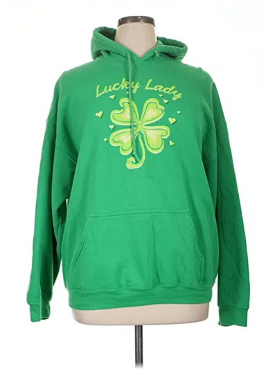 Pre-owned Gildan Pullover Hoodie In Green