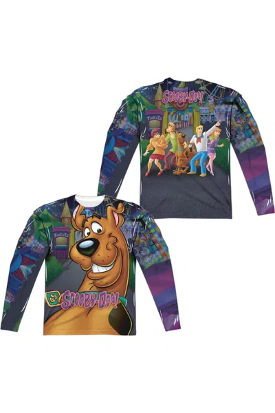 Gildan Scooby Doo Amusement Park (front/back Print) Long Sleeve Adult Poly Crew Tee / T-shirt In White