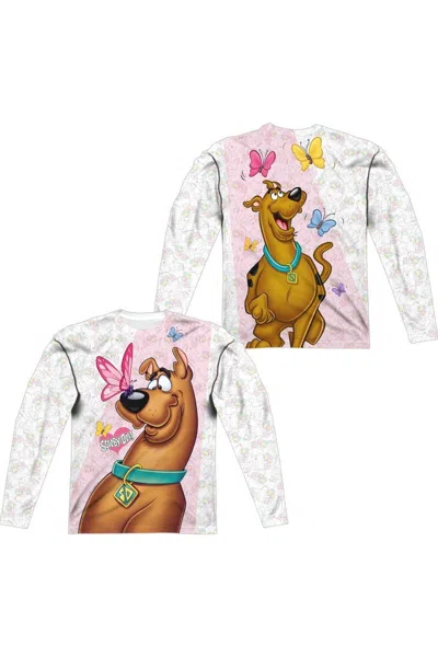 Gildan Scooby Doo Butterfly (front/back Print) Long Sleeve Adult Poly Crew Tee / T-shirt In White