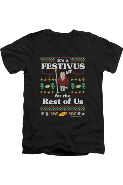Gildan Seinfeld Festive Festivus Short Sleeve Adult V Neck Premium Cotton Tee / T-shirt In Black