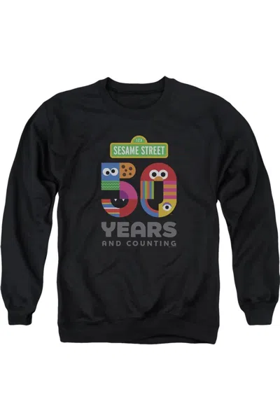 Gildan Sesame Street 50 Years Logo Adult Crewneck Sweatshirt In Black
