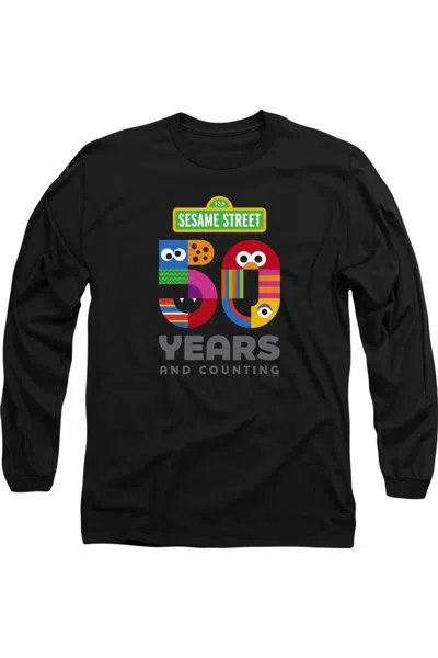 Gildan Sesame Street 50 Years Logo Long Sleeve Adult Tee / T-shirt In Black