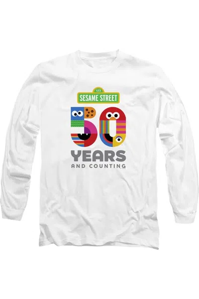 Gildan Sesame Street 50 Years Logo Long Sleeve Adult Tee / T-shirt In White