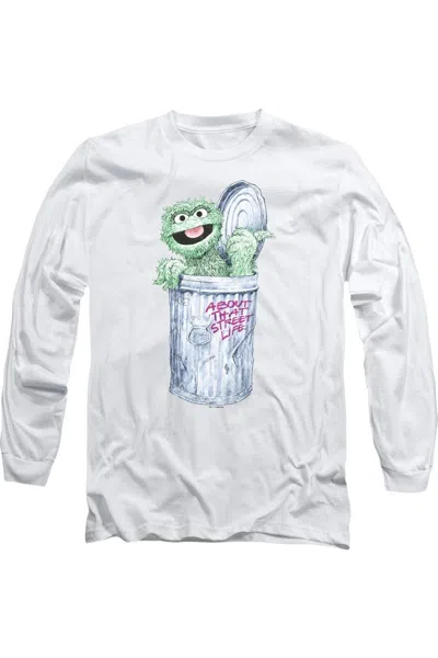 Gildan Sesame Street About That Street Life Long Sleeve Adult Tee / T-shirt In White