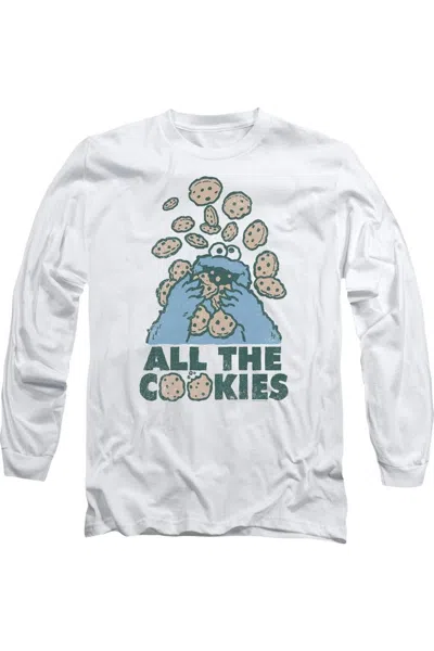Gildan Sesame Street All The Cookies Long Sleeve Adult Tee / T-shirt In White