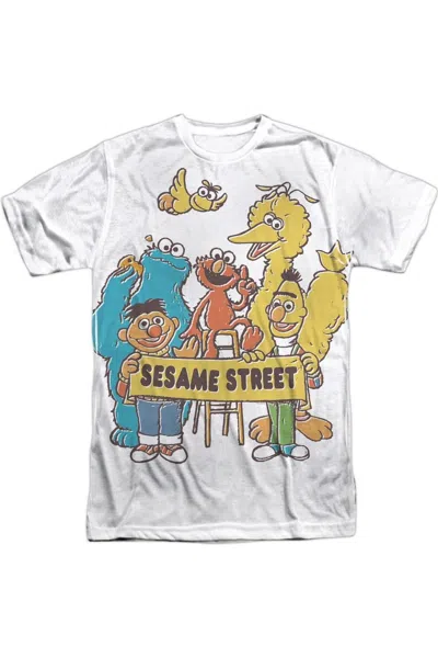 Gildan Sesame Street Block Party Short Sleeve Adult Poly Crew T-shirt In White