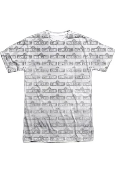 Gildan Sesame Street Bw Pattern Short Sleeve Adult Poly Crew T-shirt In White
