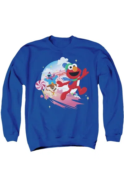 Gildan Sesame Street Christmas Holiday Cheer With Elmo, Tango, Cookie Monster Adult Crewneck Sweatshirt In Blue