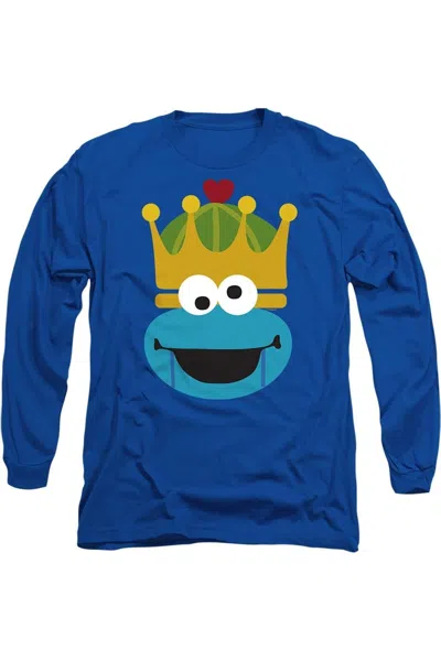 Gildan Sesame Street Christmas Nutcracker Cookie Monster Long Sleeve Adult Tee / T-shirt In Blue