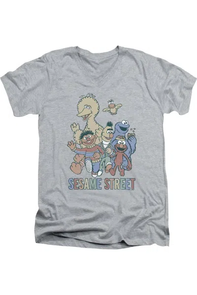Gildan Sesame Street Colorful Group Short Sleeve Adult V Neck Premium Cotton Tee / T-shirt In Multi