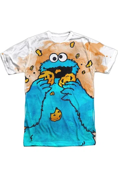 Gildan Sesame Street Cookie Crumbs Short Sleeve Adult Poly Crew T-shirt In White