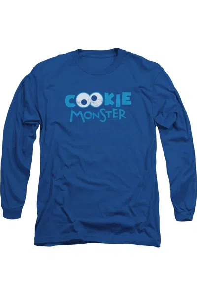 Gildan Sesame Street Cookie Eyes Long Sleeve Adult Tee / T-shirt In Blue