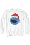 Gildan Sesame Street Cookie Monster Christmas Hat Adult Crewneck Sweatshirt In White