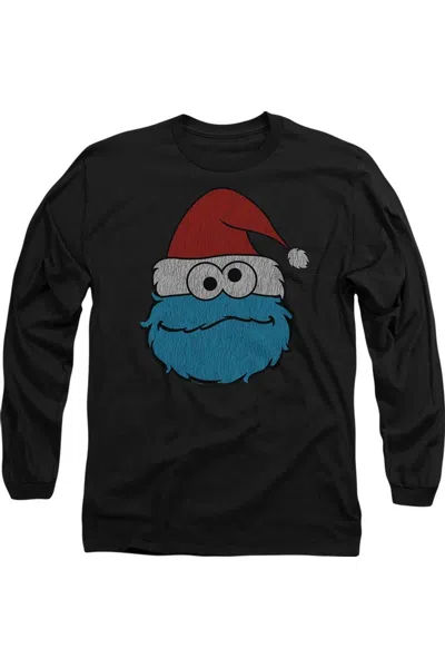 Gildan Sesame Street Cookie Monster Christmas Long Sleeve Adult Tee / T-shirt In Black