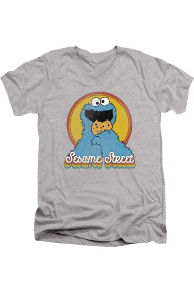 Gildan Sesame Street Cookie Monster Layers Short Sleeve Adult V Neck Premium Cotton Tee / T-shirt In Multi