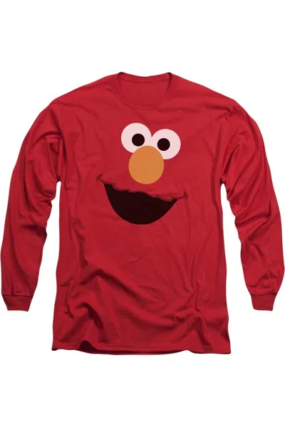 Gildan Sesame Street Elmo Face Long Sleeve Adult Tee / T-shirt In Red