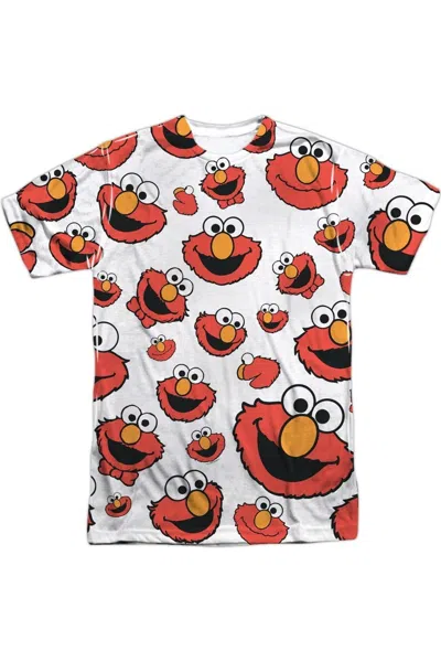 Gildan Sesame Street Elmo Face Pattern Short Sleeve Adult Poly Crew T-shirt In White
