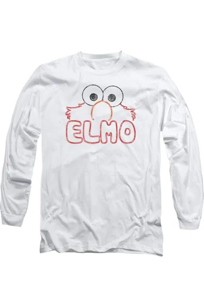 Gildan Sesame Street Elmo Letters Long Sleeve Adult Tee / T-shirt In White