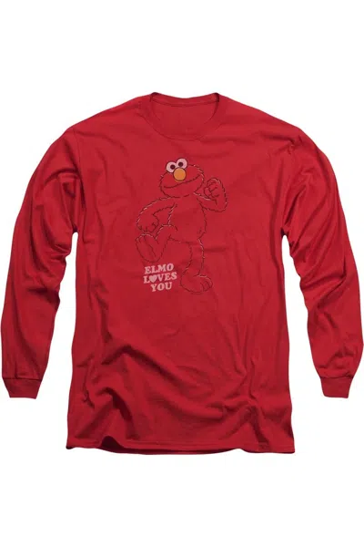 Gildan Sesame Street Elmo Loves You Long Sleeve Adult Tee / T-shirt In Red