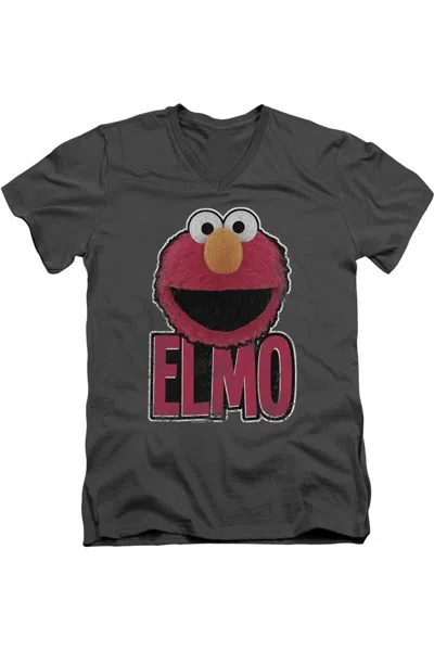Gildan Sesame Street Elmo Smile Short Sleeve Adult V Neck Premium Cotton Tee / T-shirt In Pink