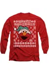 Gildan Sesame Street Elmo Ugly Christmas Long Sleeve Adult Tee / T-shirt In Red