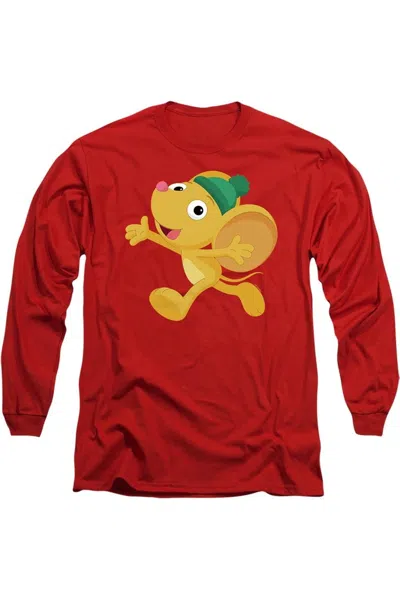 Gildan Sesame Street Furry Friend, Little Mouse Long Sleeve Adult Tee / T-shirt In Red