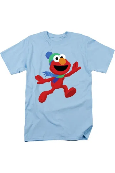 Gildan Sesame Street Furry Friends Forever! Elmo´s Winter Run Short Sleeve Adult Tee / T-shirt In Blue
