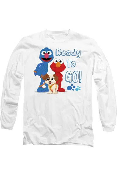 Gildan Sesame Street Furry Friends Forever Ready To Go Long Sleeve Adult Tee / T-shirt In White