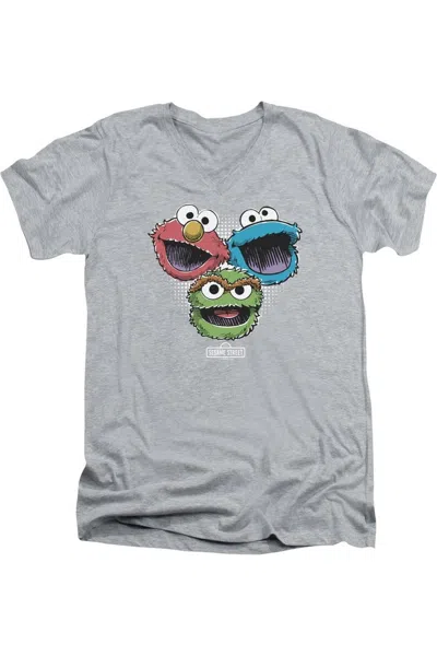 Gildan Sesame Street Halftone Heads Short Sleeve Adult V Neck Premium Cotton Tee / T-shirt In Multi