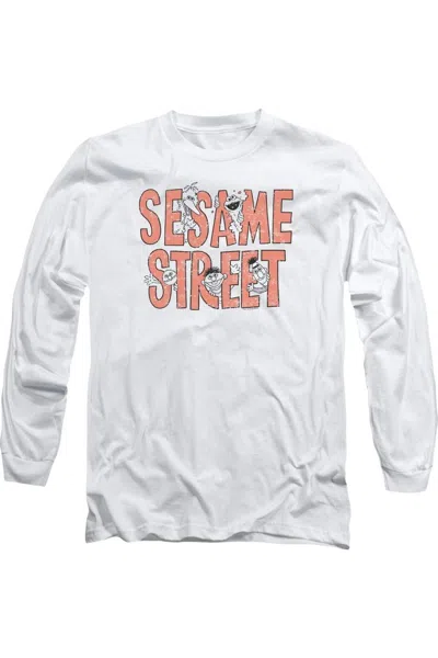 Gildan Sesame Street In Letters Long Sleeve Adult Tee / T-shirt In White