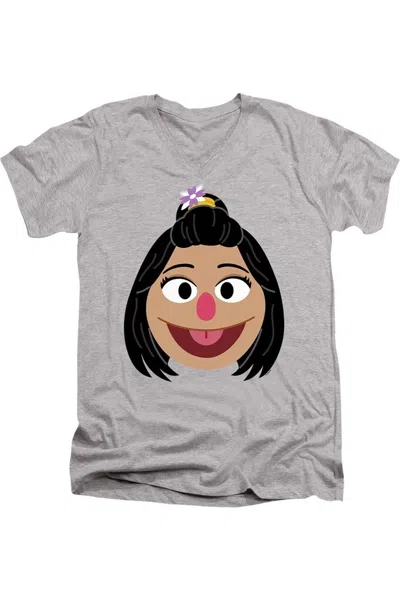 Gildan Sesame Street Ji Young Face Short Sleeve Adult V Neck Premium Cotton Tee / T-shirt In Gray