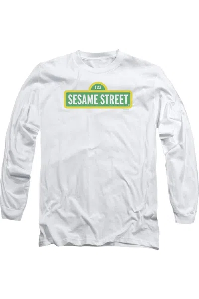 Gildan Sesame Street Logo Long Sleeve Adult Tee / T-shirt In White