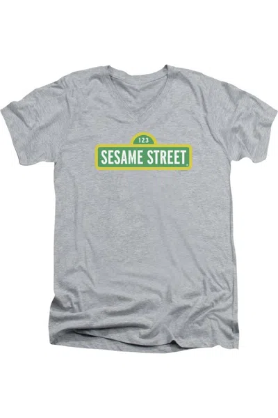 Gildan Sesame Street Logo Short Sleeve Adult V Neck Premium Cotton Tee / T-shirt In Gray