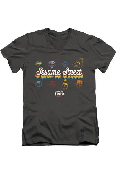 Gildan Sesame Street Made In 1969 Short Sleeve Adult V Neck Premium Cotton Tee / T-shirt In Pink