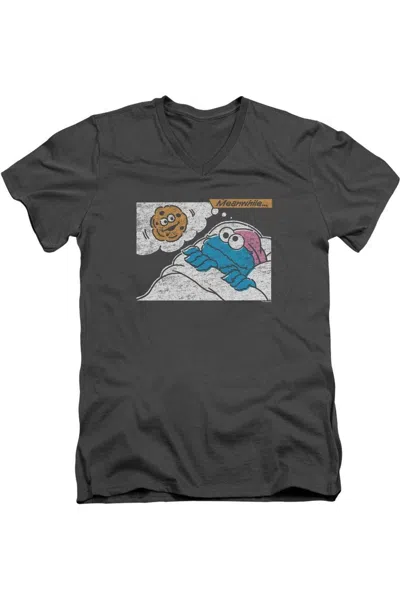 Gildan Sesame Street Meanwhile Short Sleeve Adult V Neck Premium Cotton Tee / T-shirt In Pink