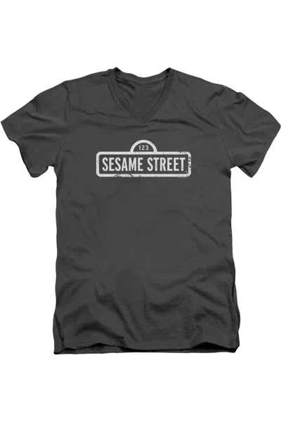 Gildan Sesame Street One Color Logo Short Sleeve Adult V Neck Premium Cotton Tee / T-shirt In Pink
