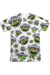 Gildan Sesame Street Oscar Face Pattern Short Sleeve Adult Poly Crew T-shirt In White