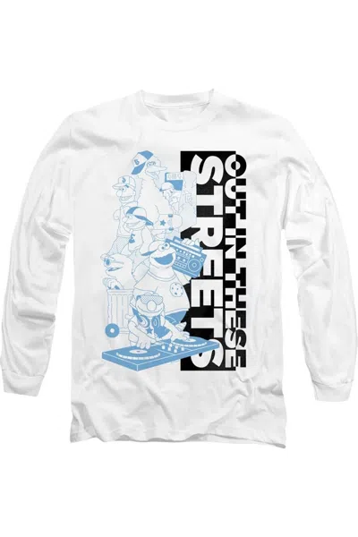 Gildan Sesame Street Out In These Streets Long Sleeve Adult Tee / T-shirt In White