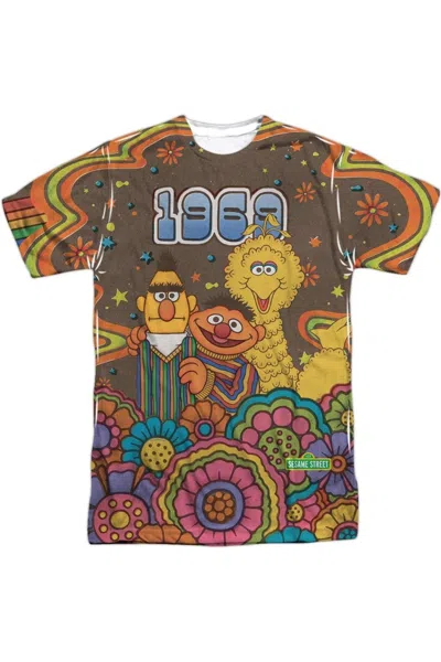 Gildan Sesame Street Psychedelic 69 Short Sleeve Adult Poly Crew T-shirt In White