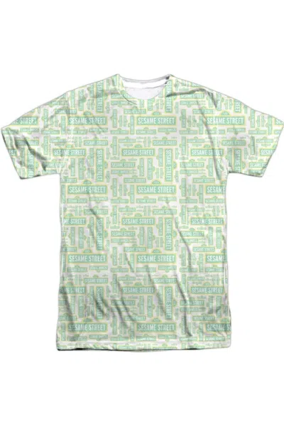 Gildan Sesame Street Puzzle Pattern Short Sleeve Adult Poly Crew T-shirt In White
