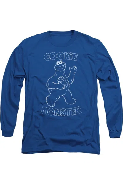 Gildan Sesame Street Simple Cookie Long Sleeve Adult Tee / T-shirt In Blue
